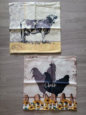 Farmhouse Cow Or Rooster Decorative Pillow Cover- Yellow, Cream, Black